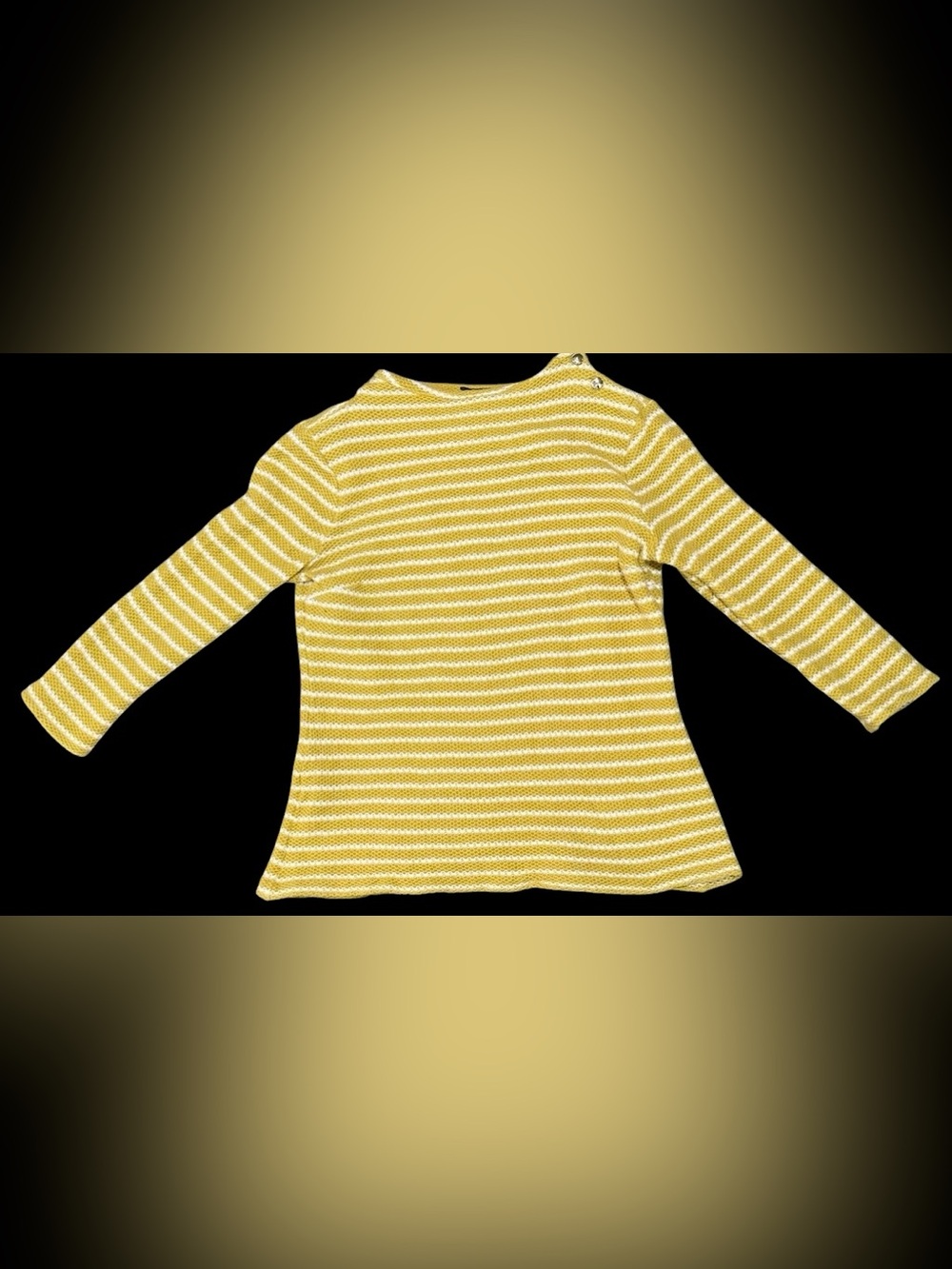 Talbots Petite MP Striped Boat Neck Sweater Yellow 3/4 Sleeve Pullover Knit